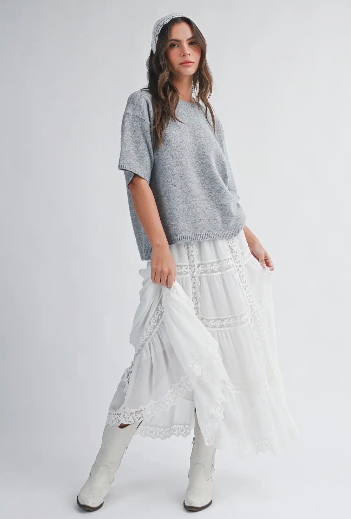 Lace Trim Maxi Skirt