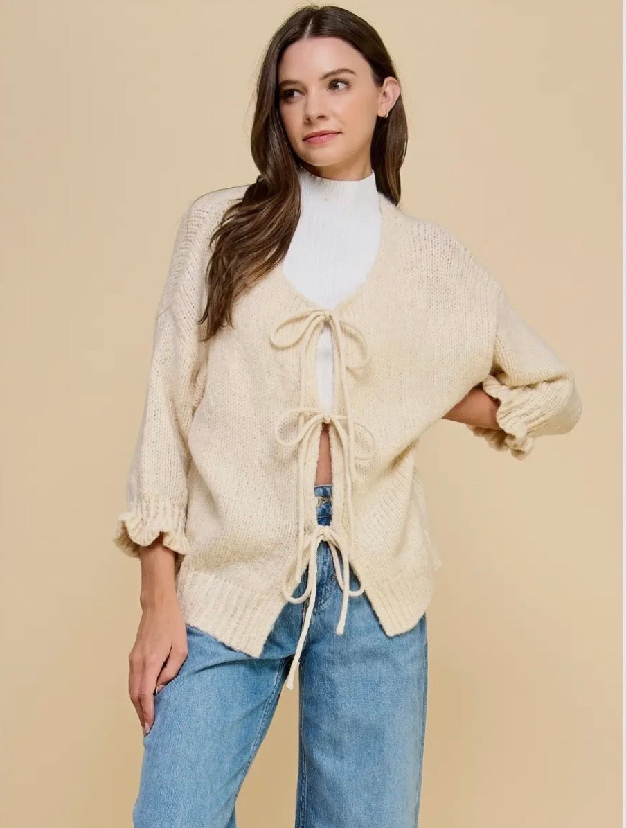 Front Tie Knit Cardigan