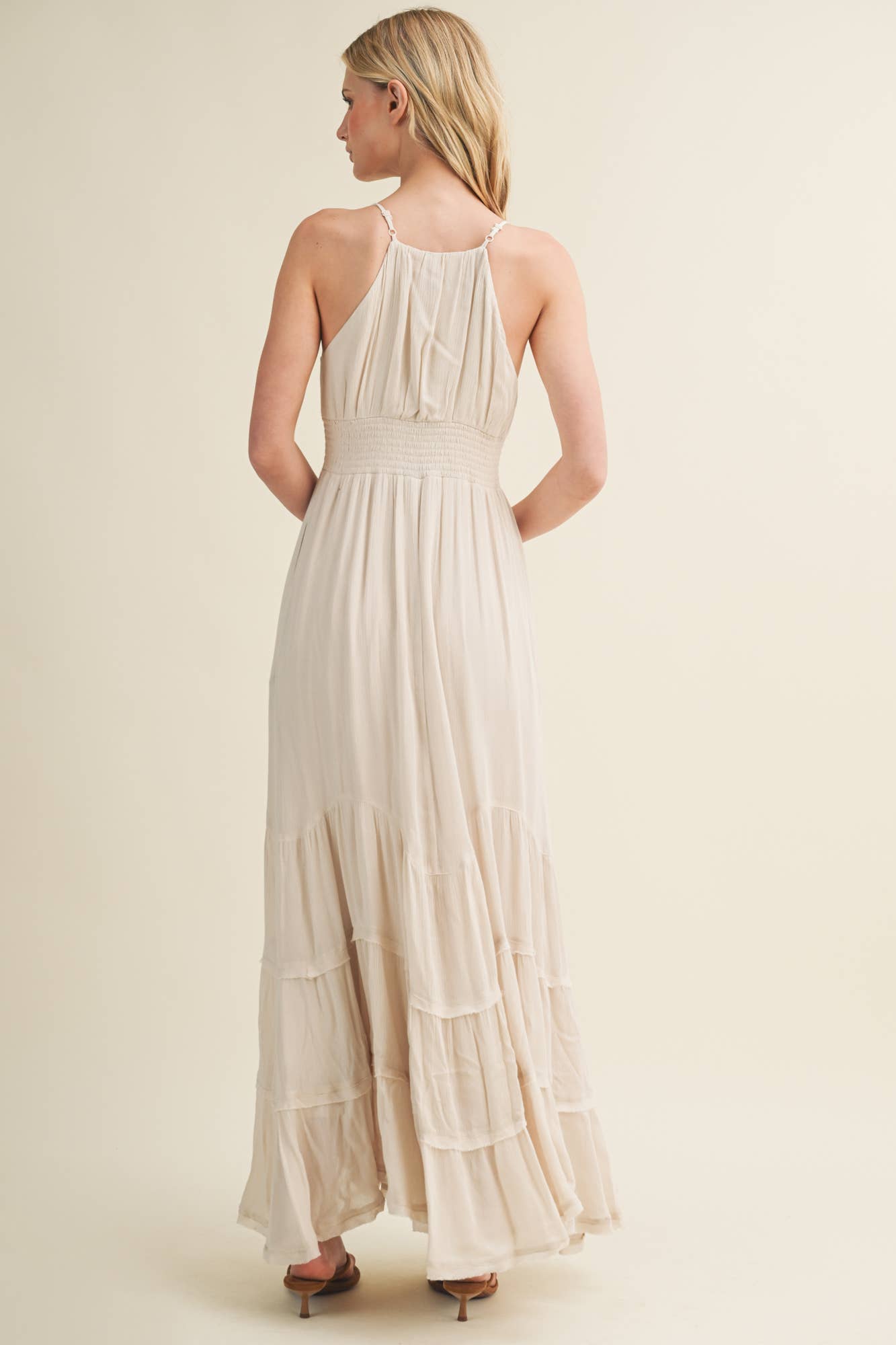 Contoured Shirring Cascading Tiered Dress