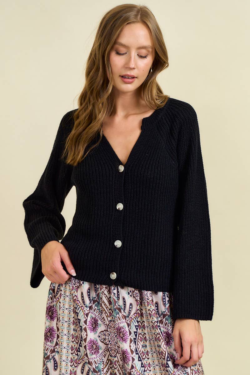 FLARE SLEEVE RIBBED CARDIGAN
