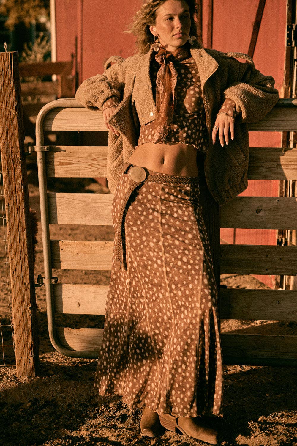 Fawn Polka Dot Mesh Maxi Skirt