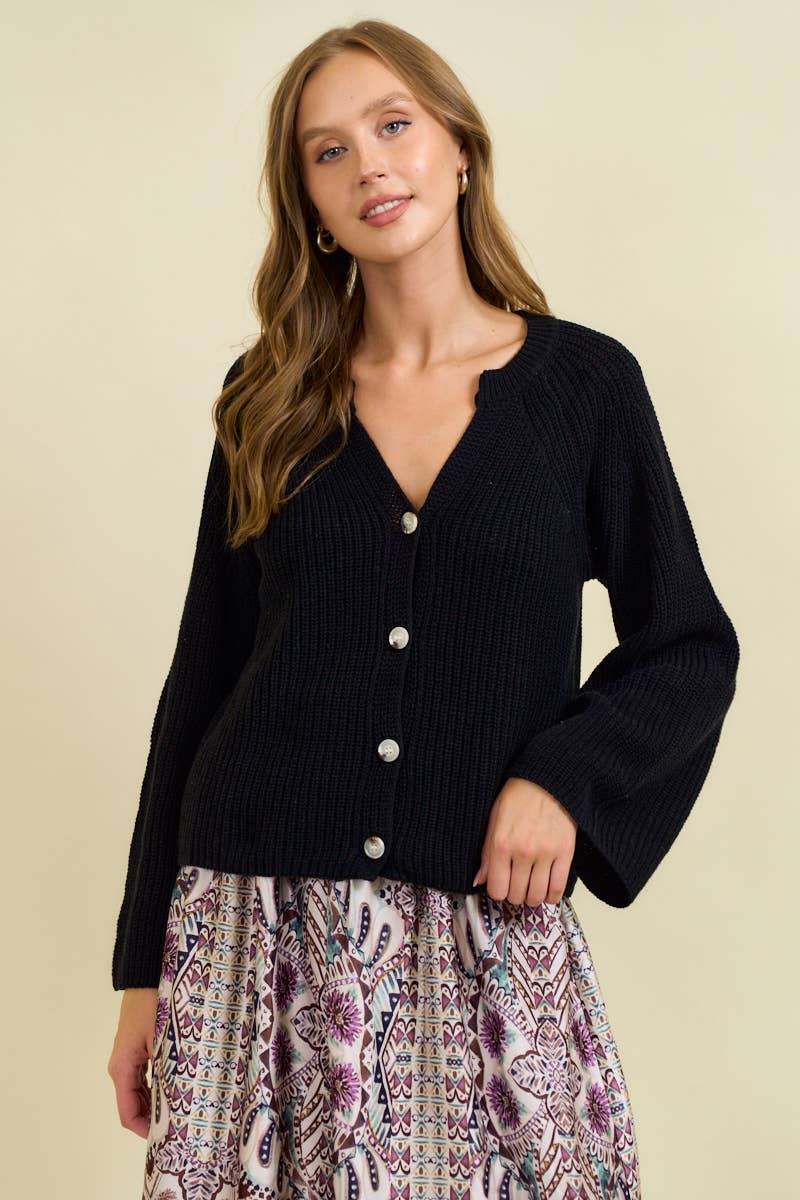 FLARE SLEEVE RIBBED CARDIGAN