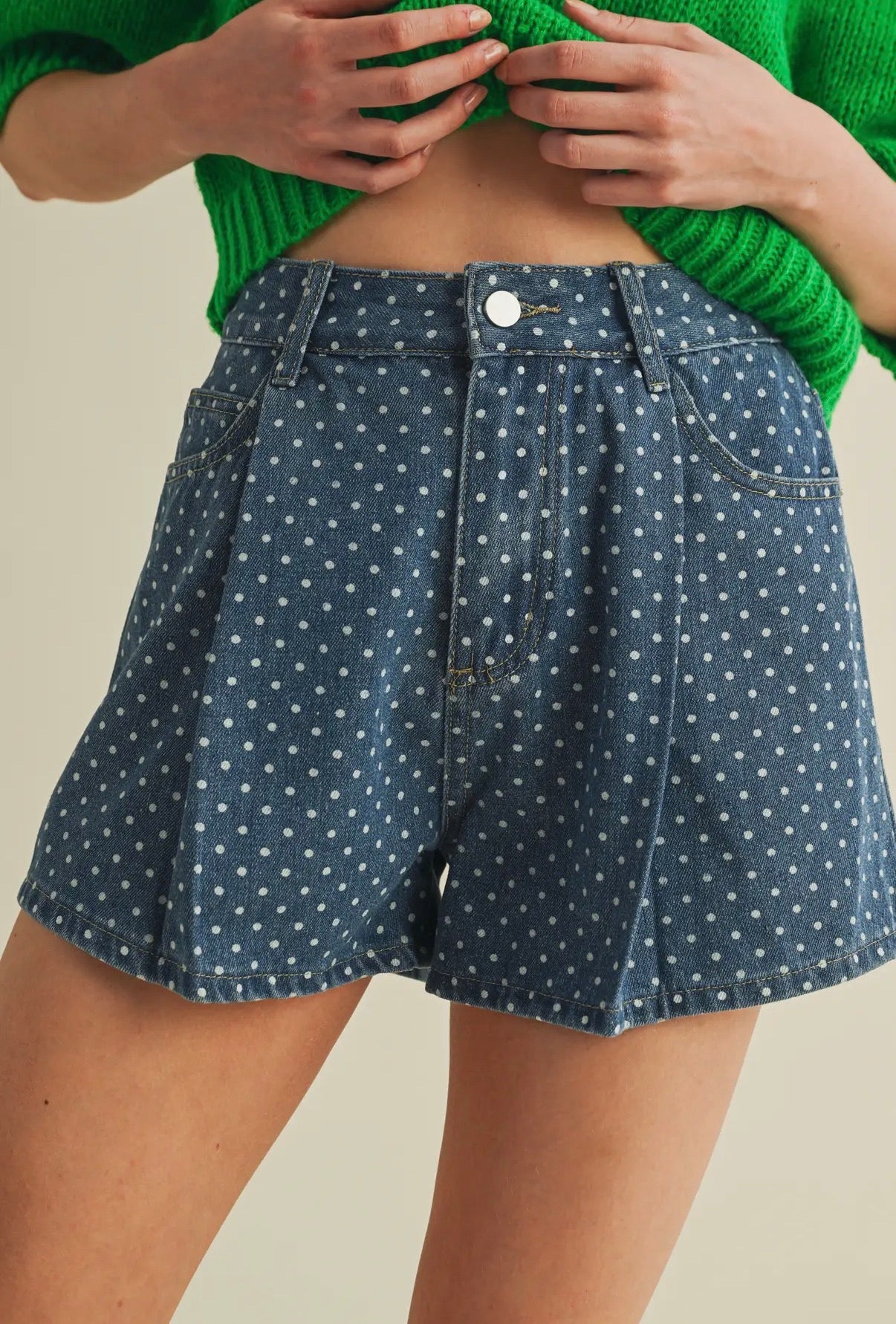 Polka Dot Denim Shorts