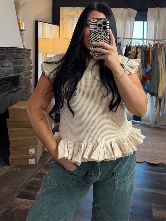Ruffled Pointelle Knit Top