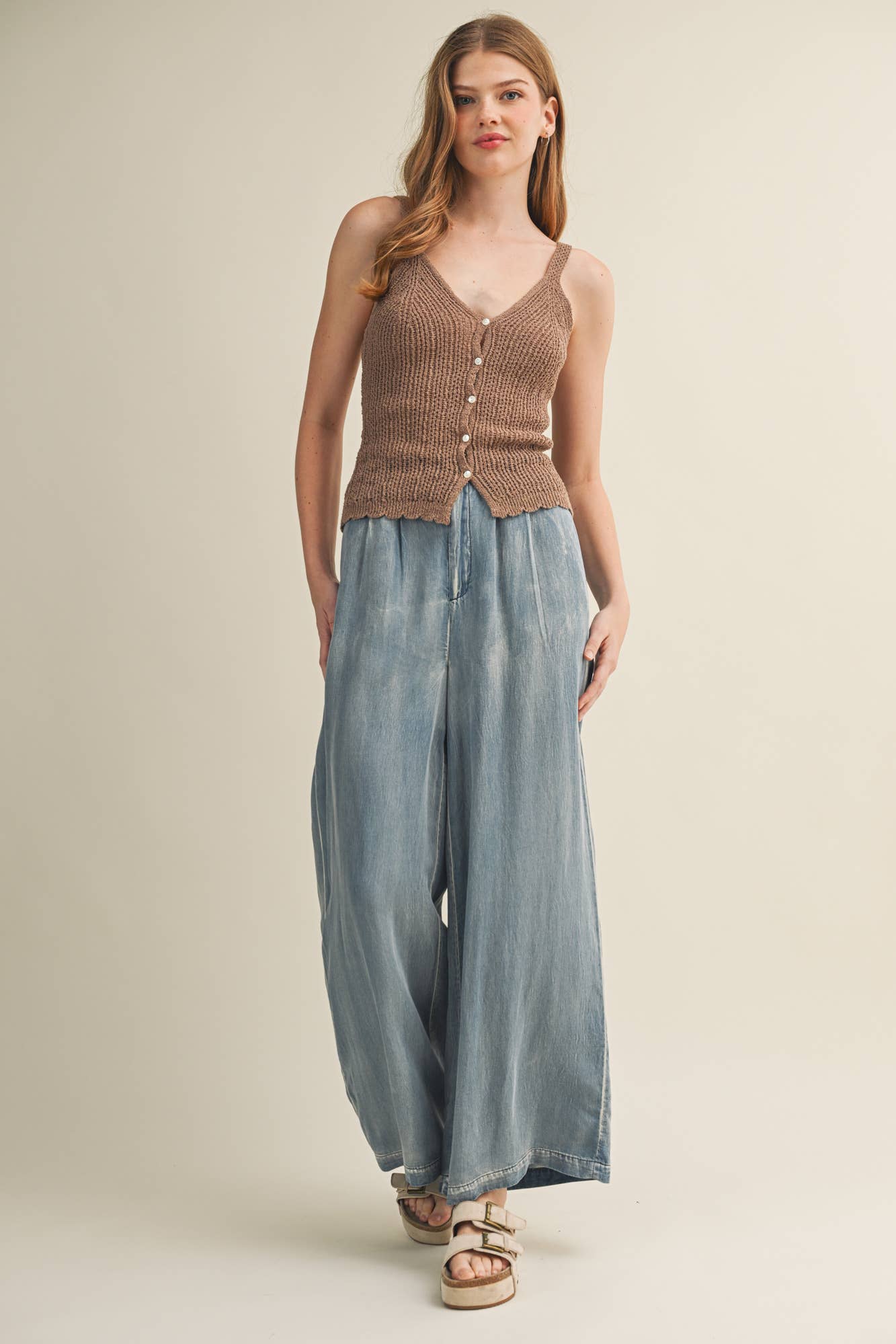 Pointelle Knit Scalloped Button Vest