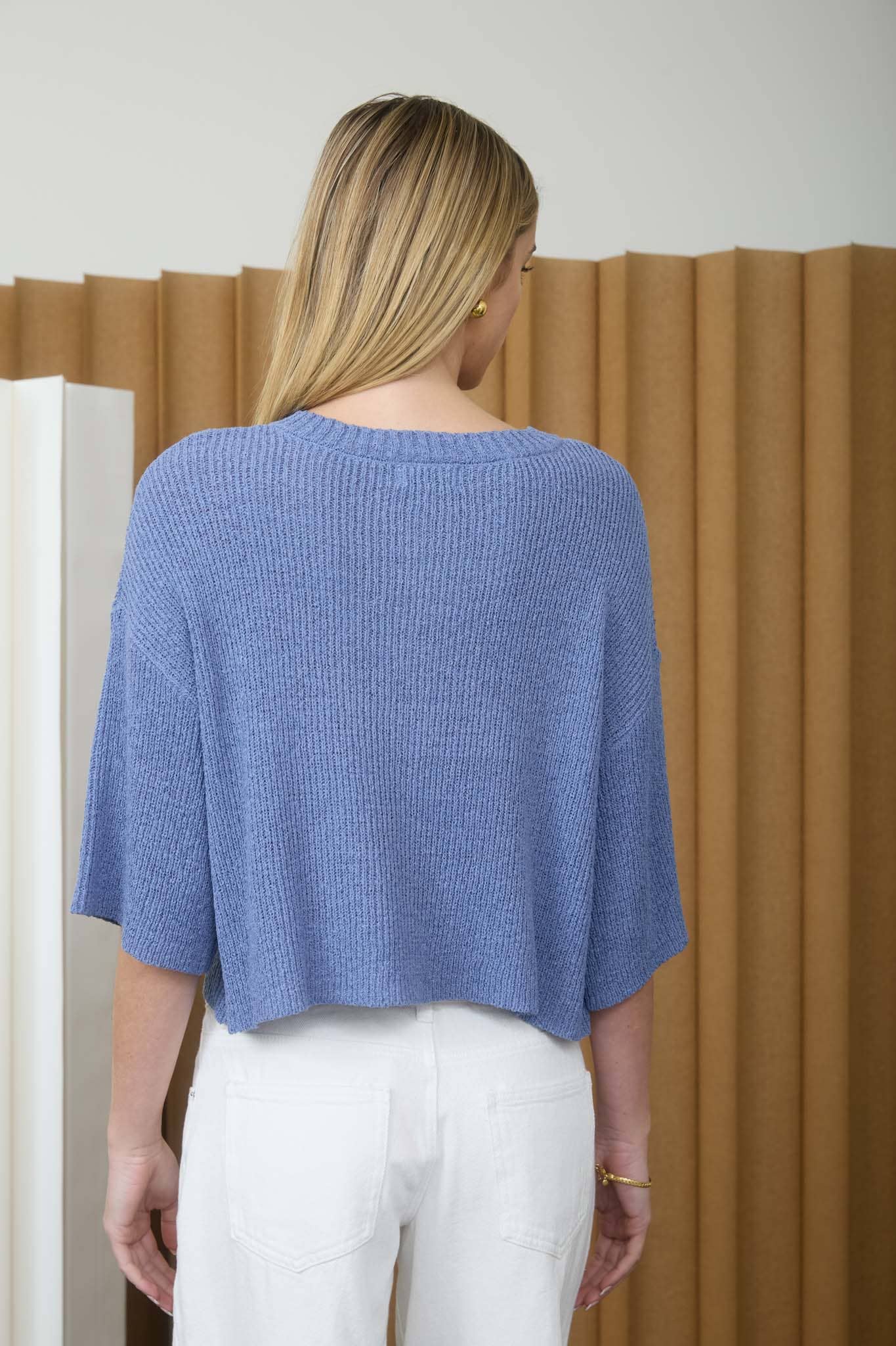 BOXY SHORT SLEEVE BUTTON DOWN KNIT CARDIGAN