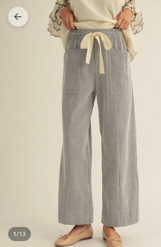 Striped Tie Waist Elastic Pants