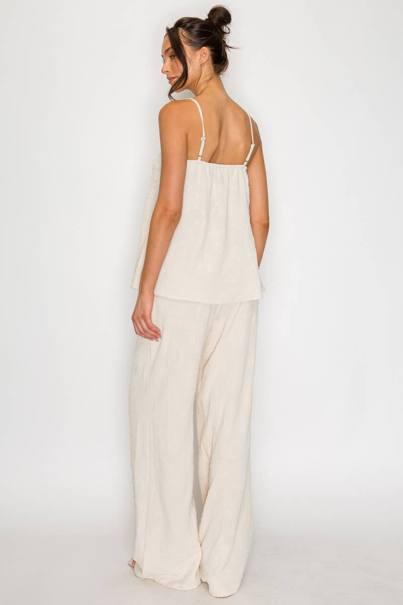 Jacquard Floral Wide Leg Pants
