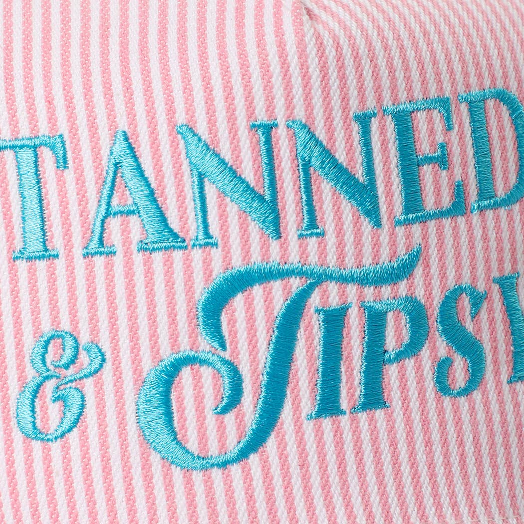 TANNED & TIPSY Embroidered Stripe Trucker Hat