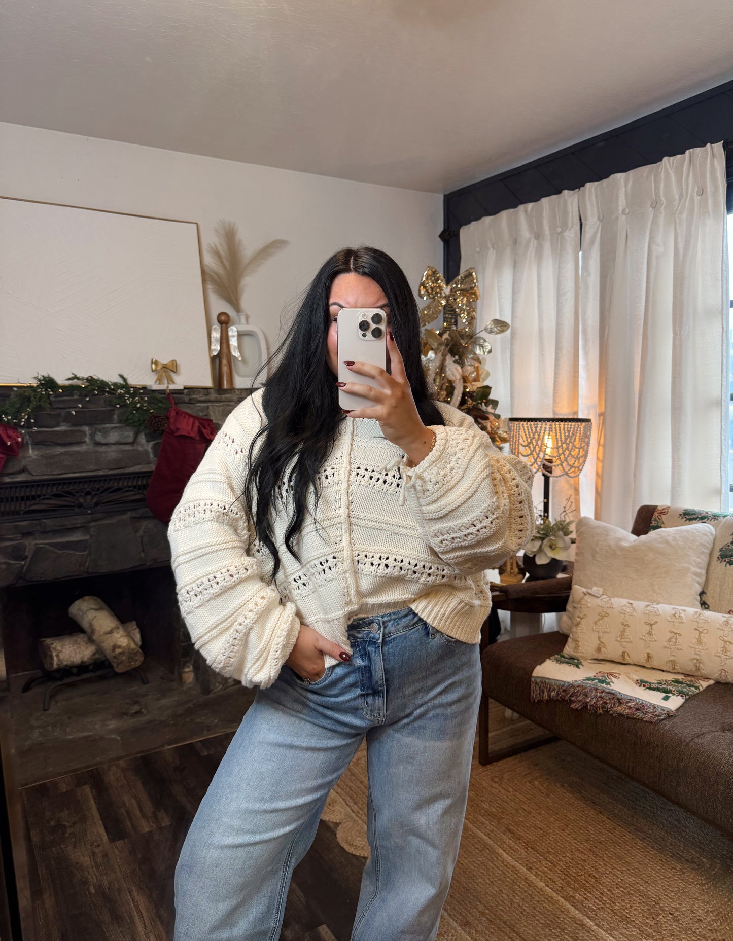 Lila Ruched Beige Sweater