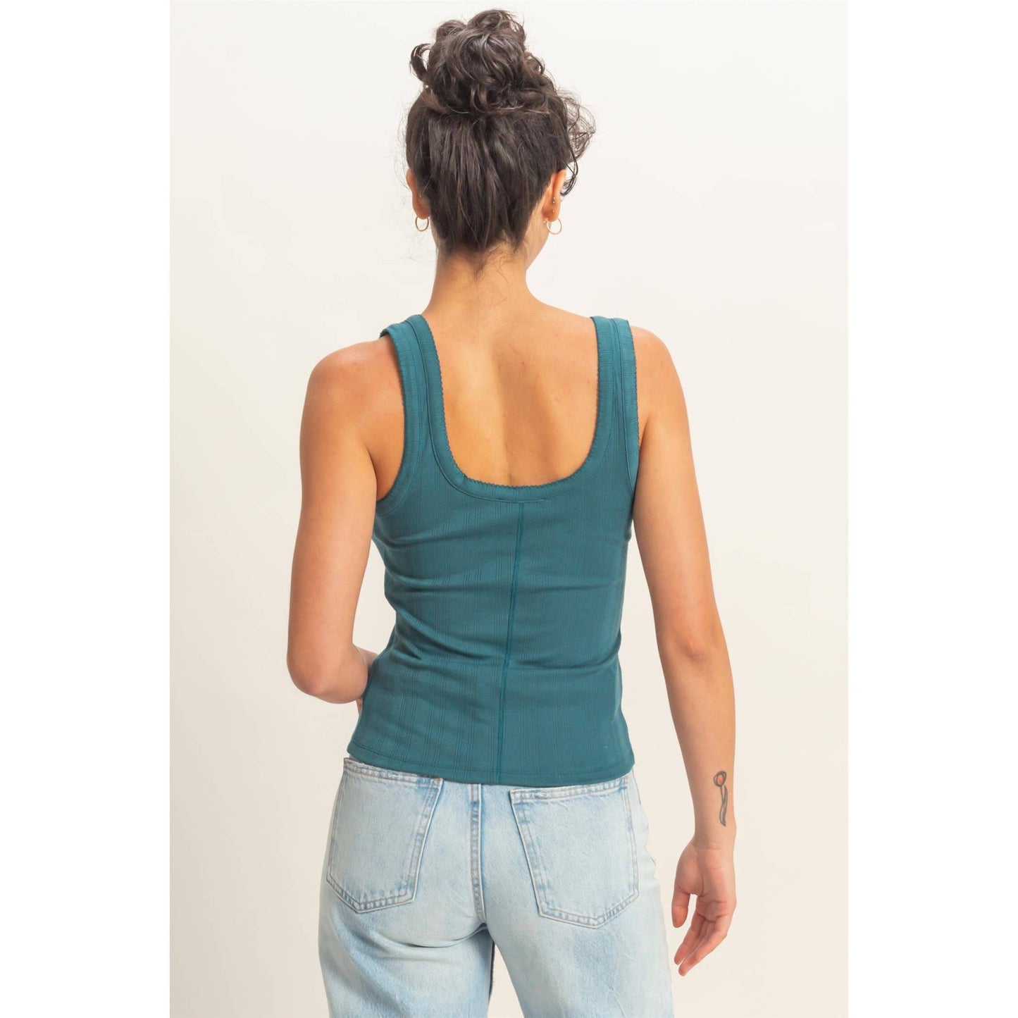 Pointelle Button Front Scoop Neck Tank Top