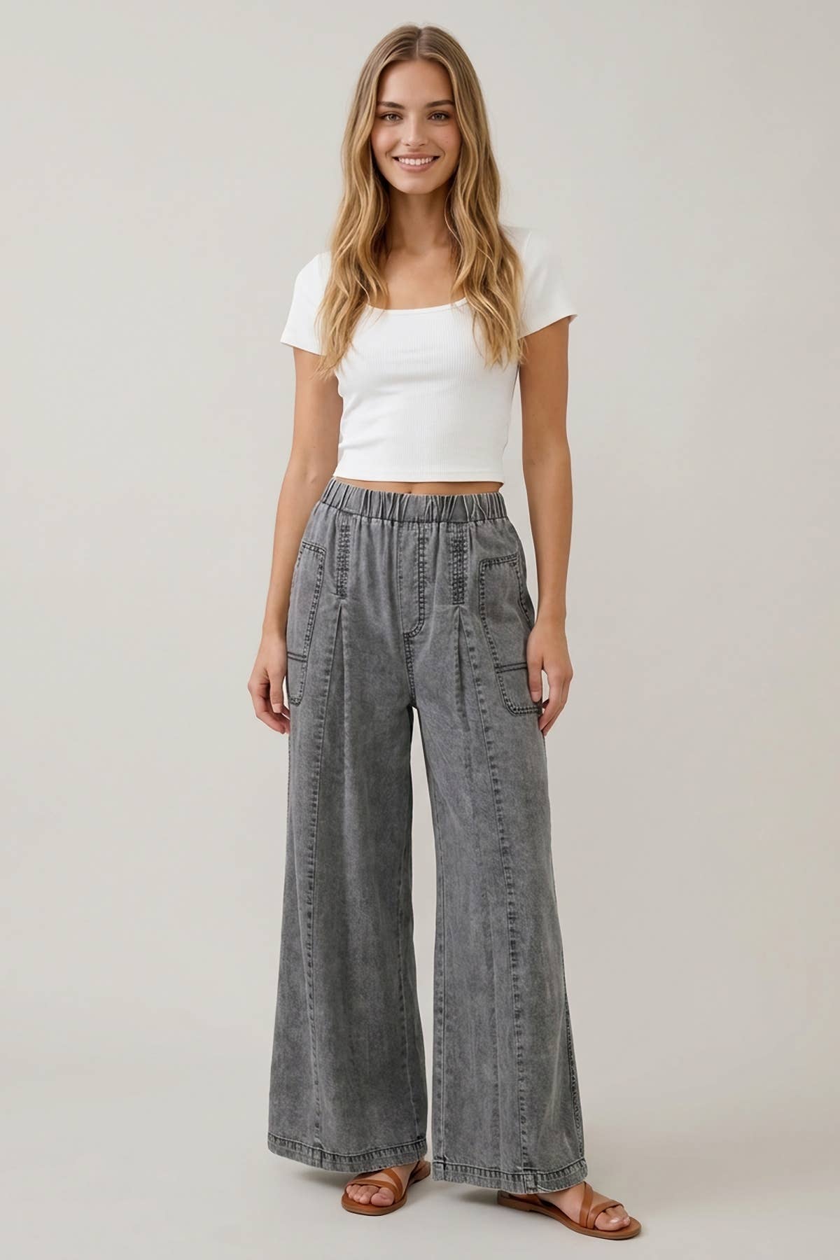 Gray Wash Wide Leg Pants