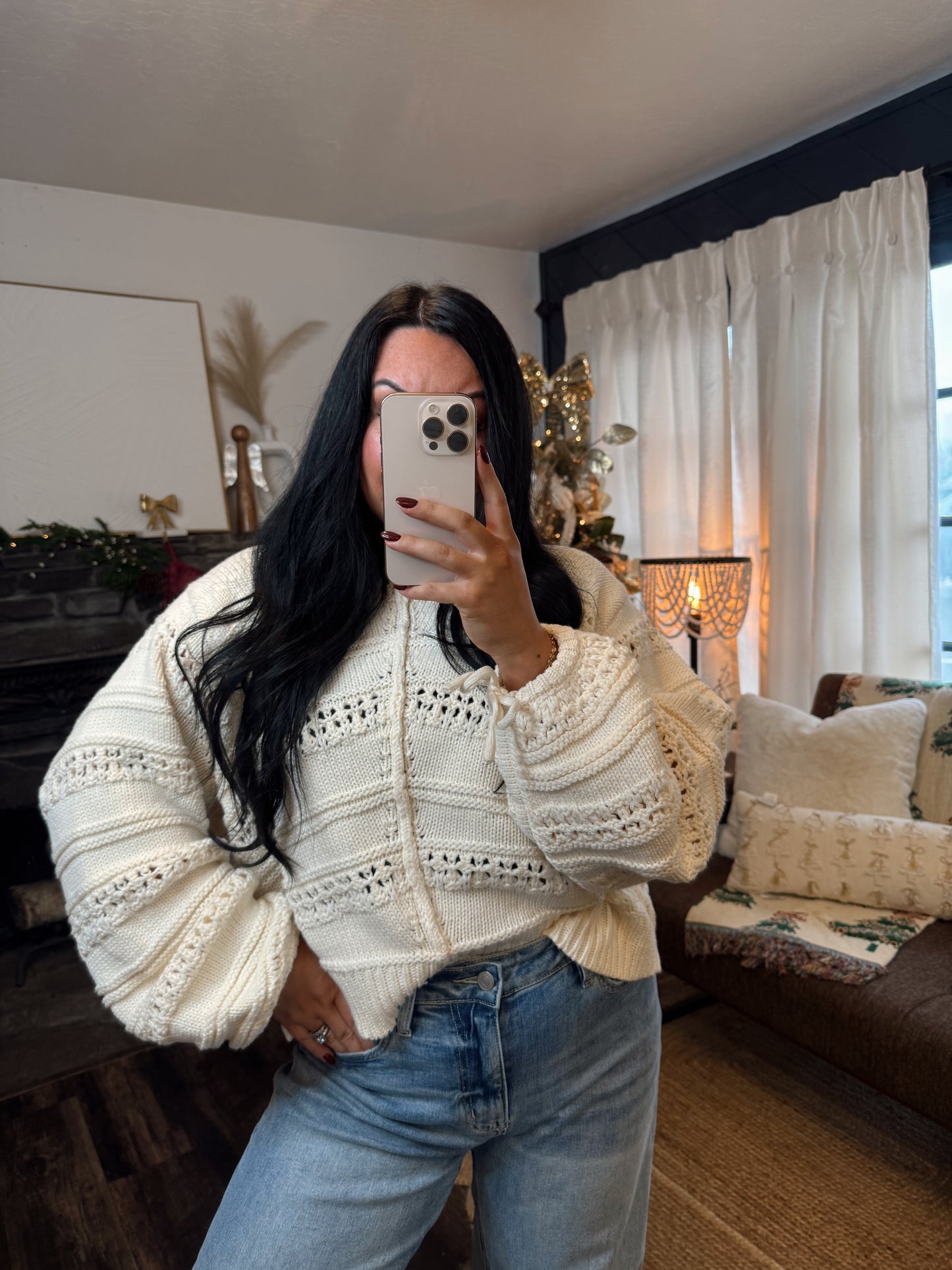 Lila Ruched Beige Sweater