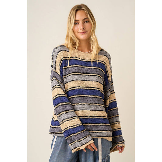 Contrast Stripe Loose Knit Sweater
