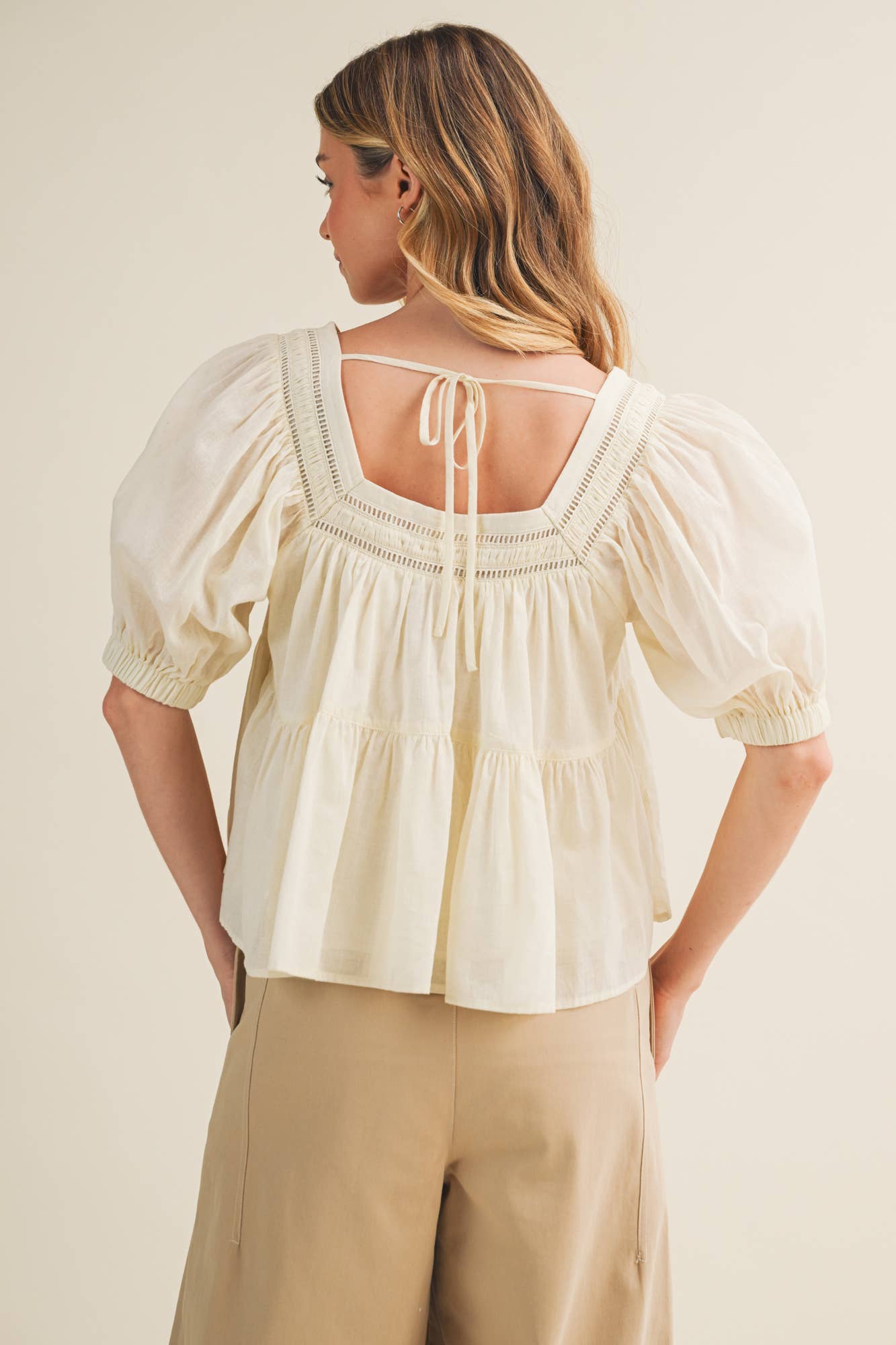 Lace Inset Square Neck Tiered Blouse