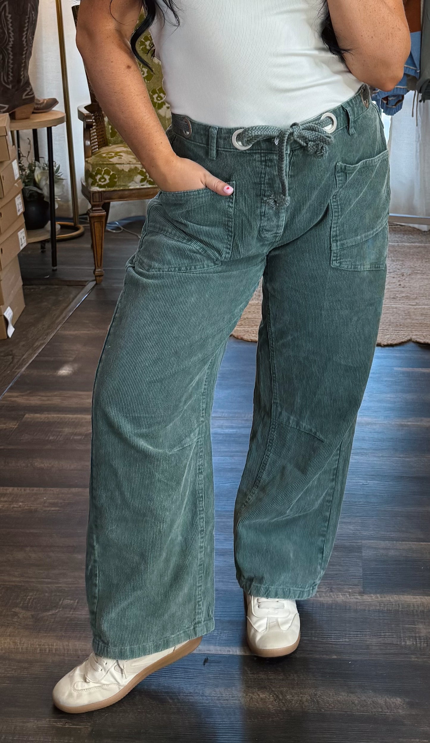 Teal Velvet Corduroy Pants
