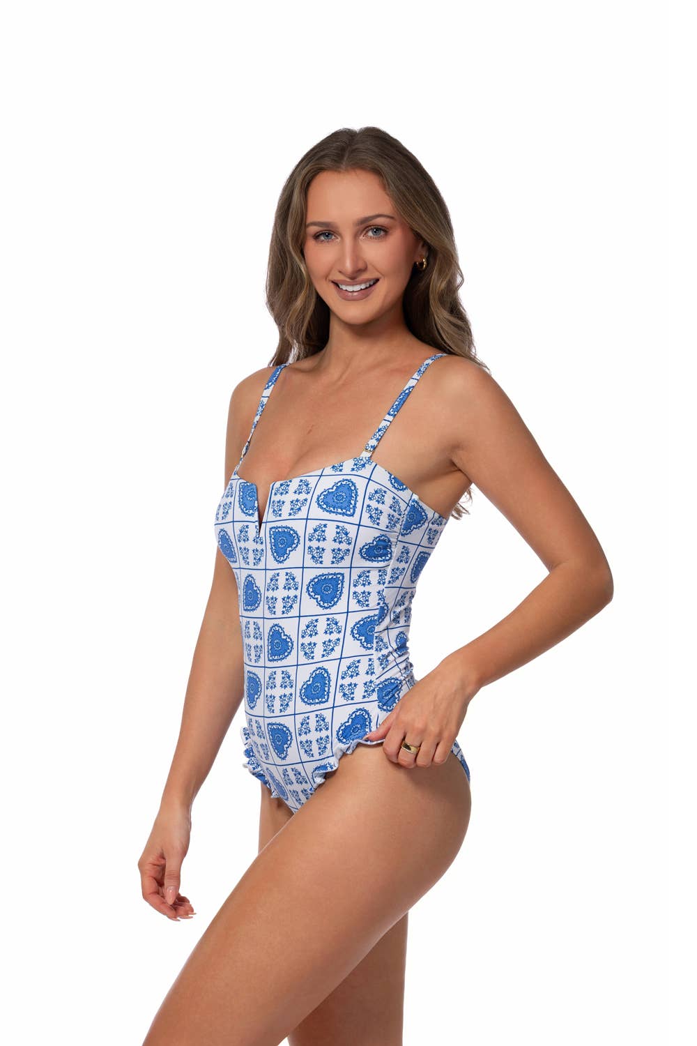 BLUE & WHITE HEART PATCHWORK ONE PIECE