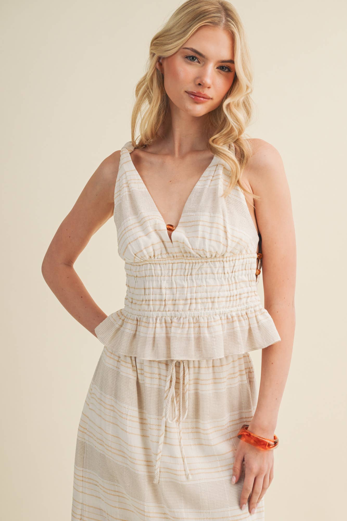 Twisted Strap Shirred Tiered Top