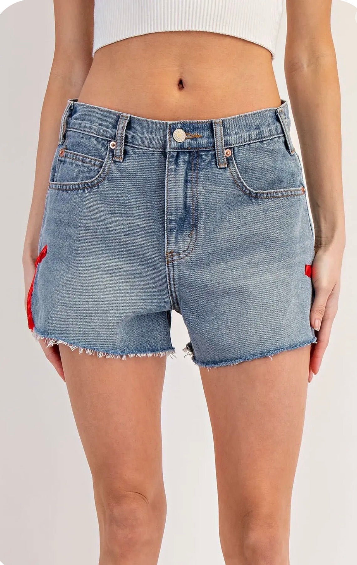Red Bow Denim Shorts