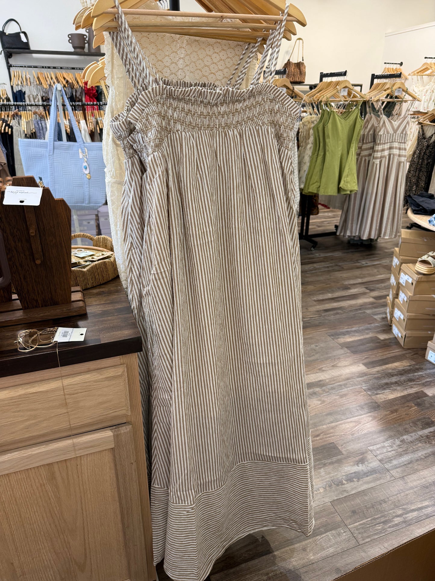 Smocked Top Stripe Maxi Dress