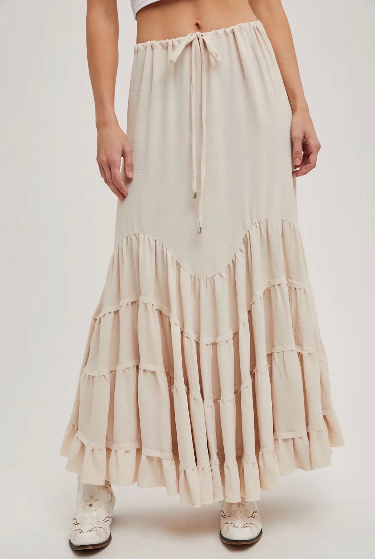 Ruffled Flowy Maxi Skirt