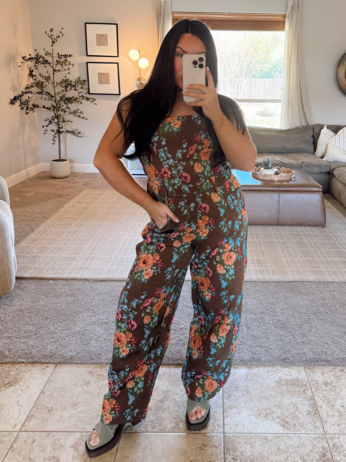 Floral Square Neckline Jumpsuit