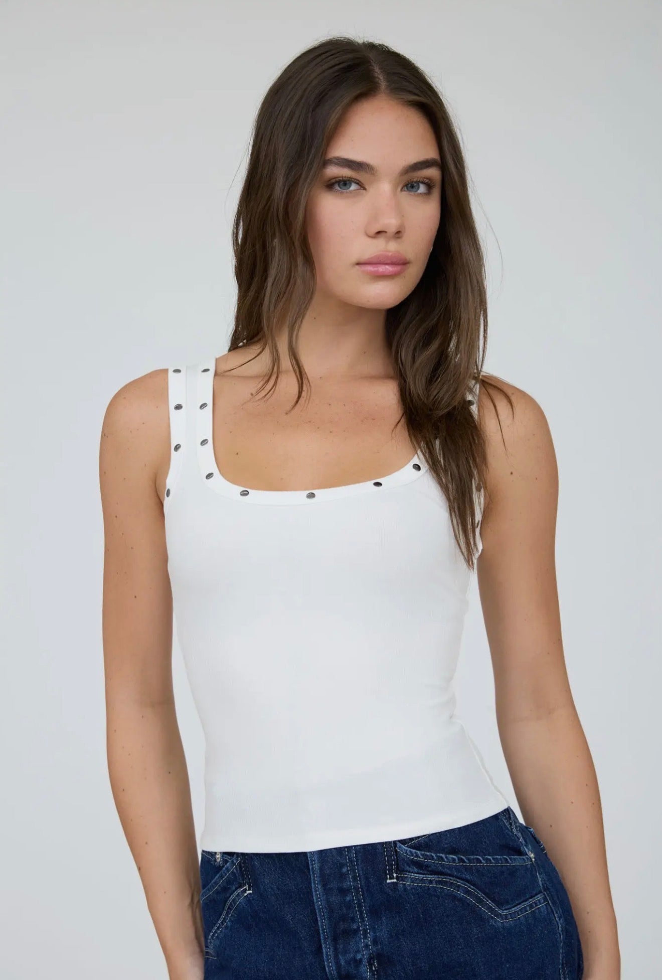 Stud Detail Tank Top White
