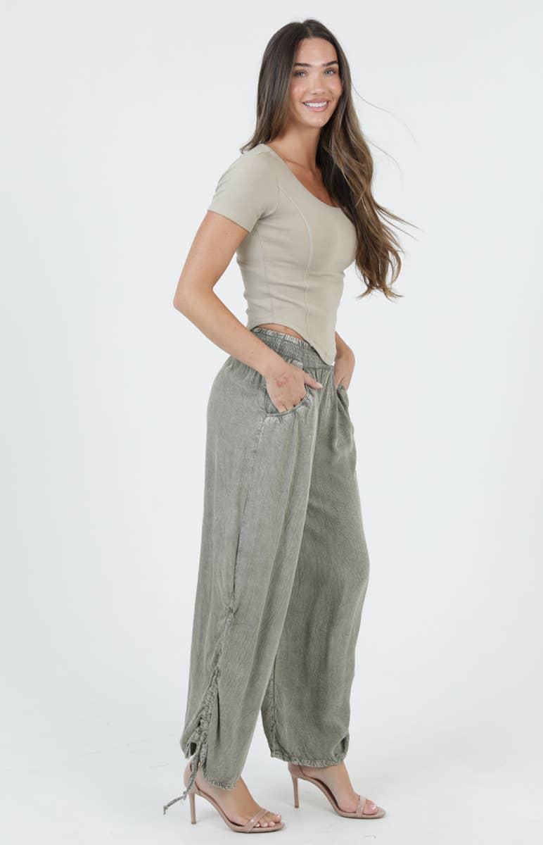 ACID CINCHED SIDE LEG WIDE PANT WITH POCKETS