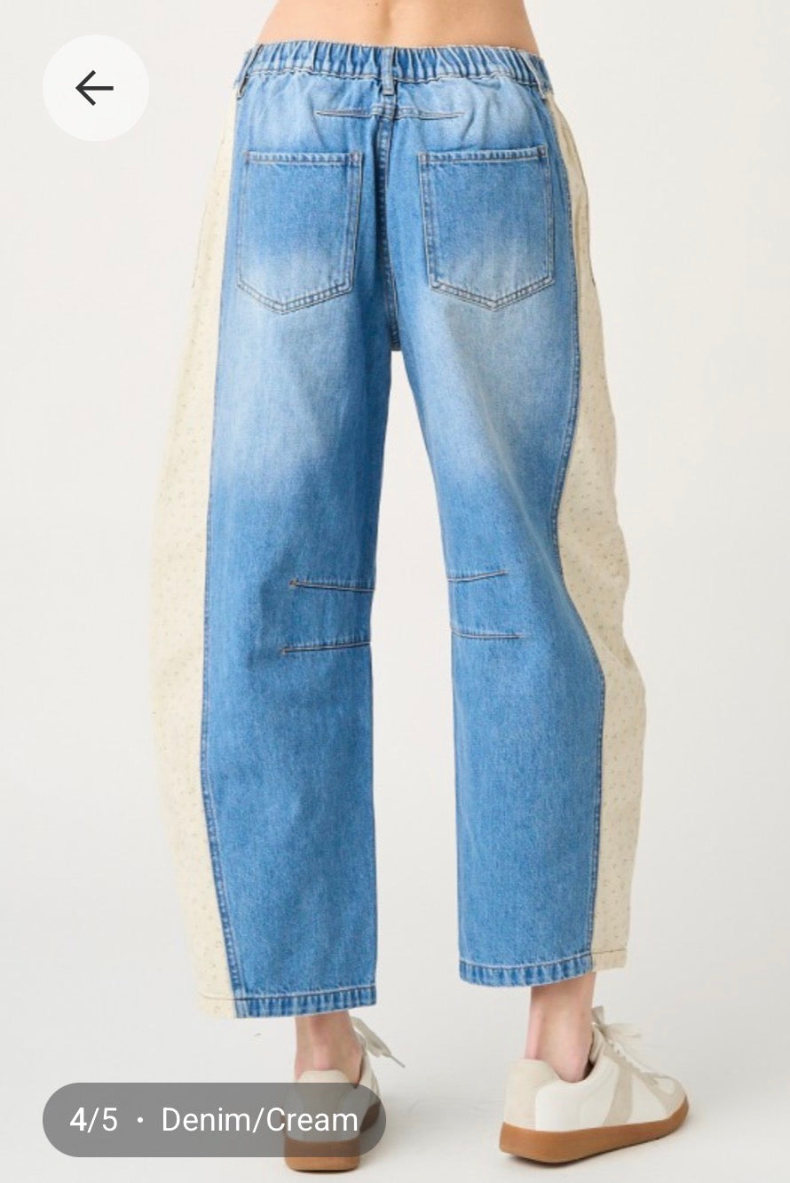 Floral Panel Barrel Jeans