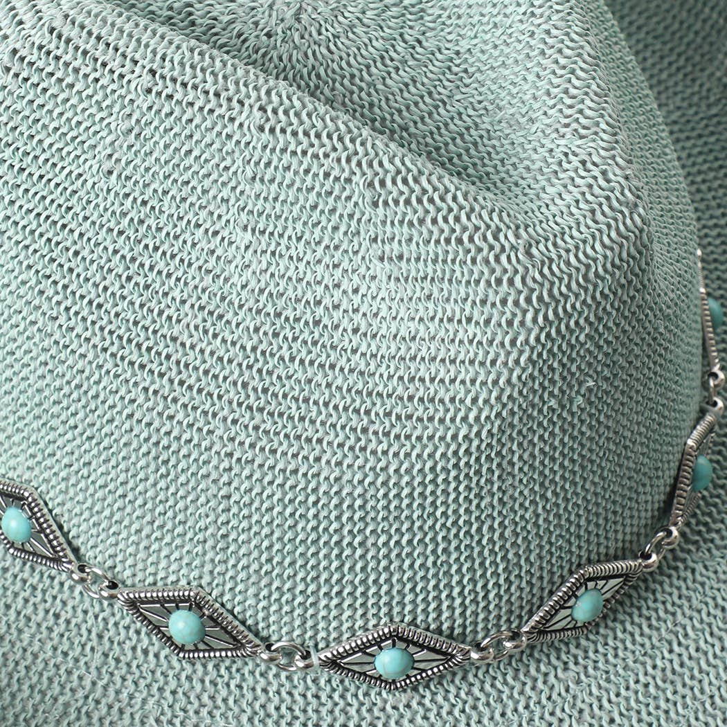 Cowboy Straw Hat With Turquoise Metal Band