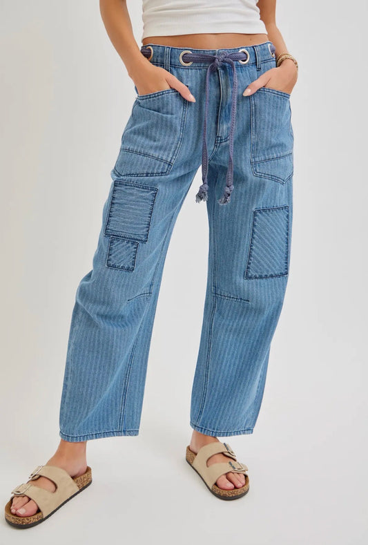 Striped Barrel Patch Jeans