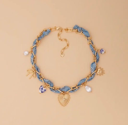 Blue Charm Bandana Necklace
