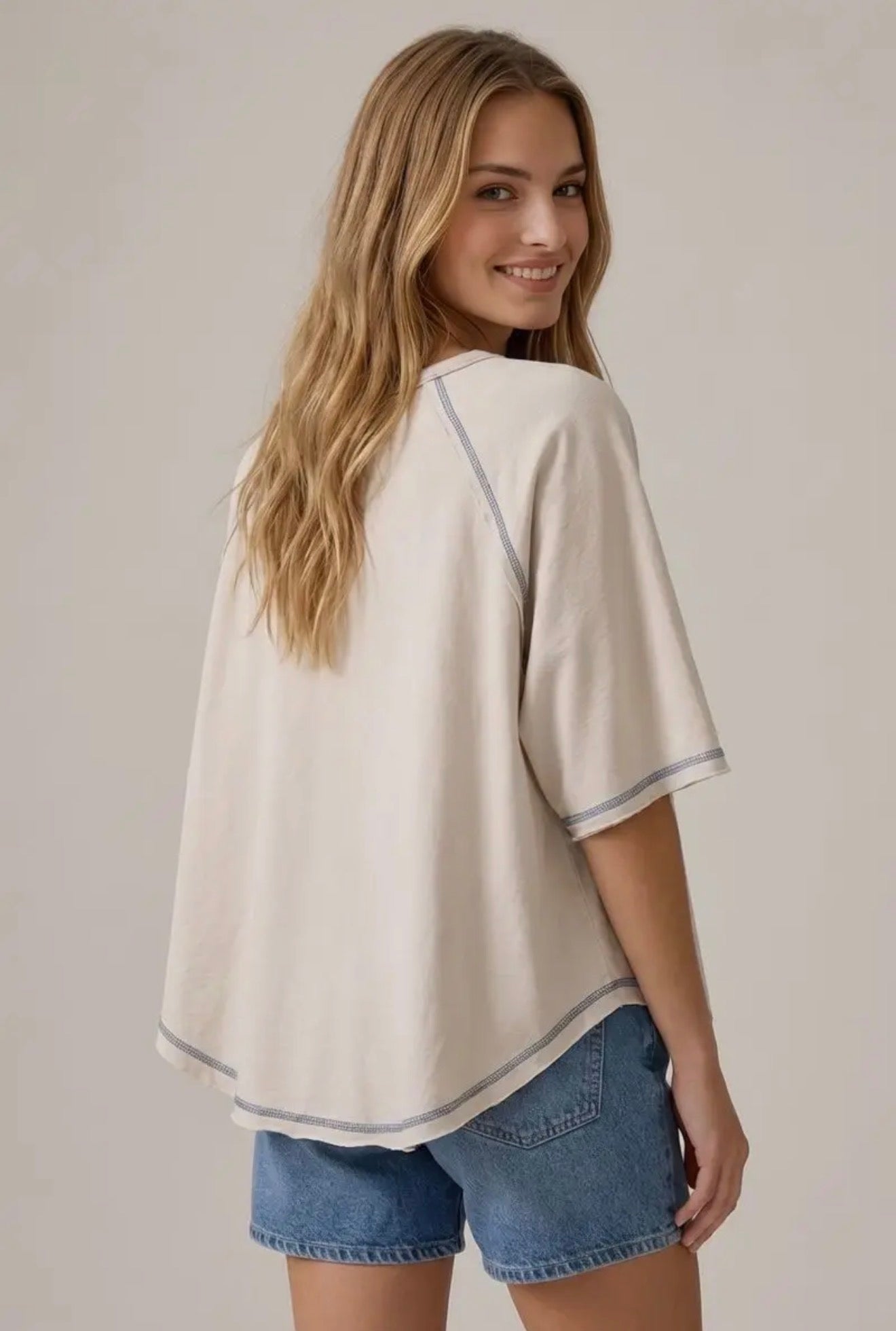 Batwing Sleeve Rounded Hem Top