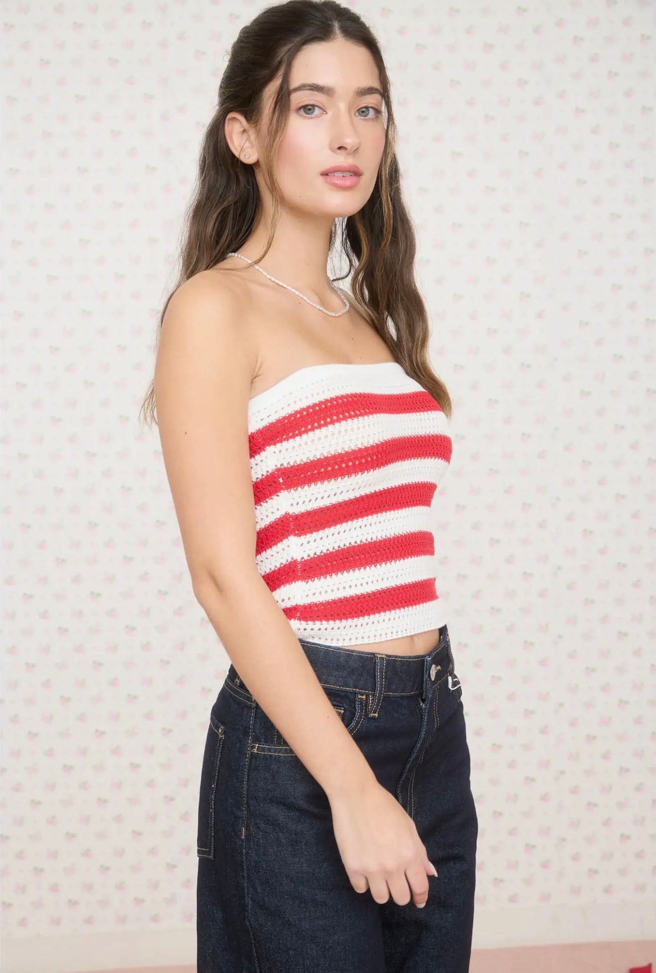 Red Stripe Crochet Tube Top