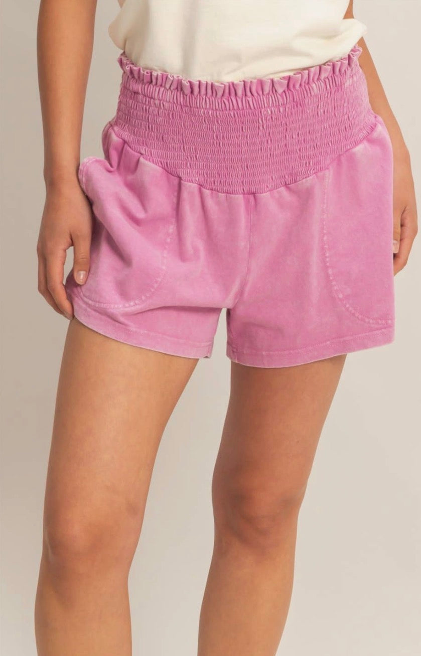 Smocked Waist Shorts Fuchsia