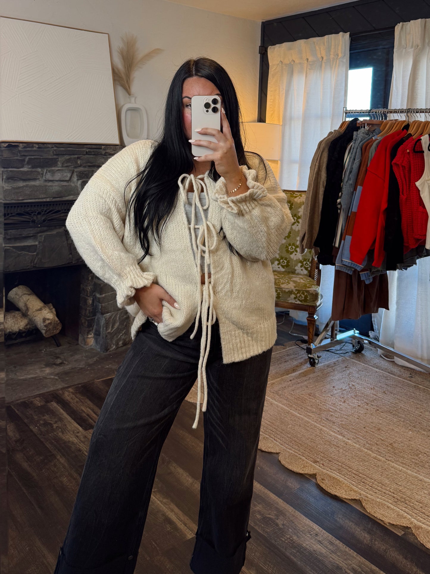 Front Tie Knit Cardigan