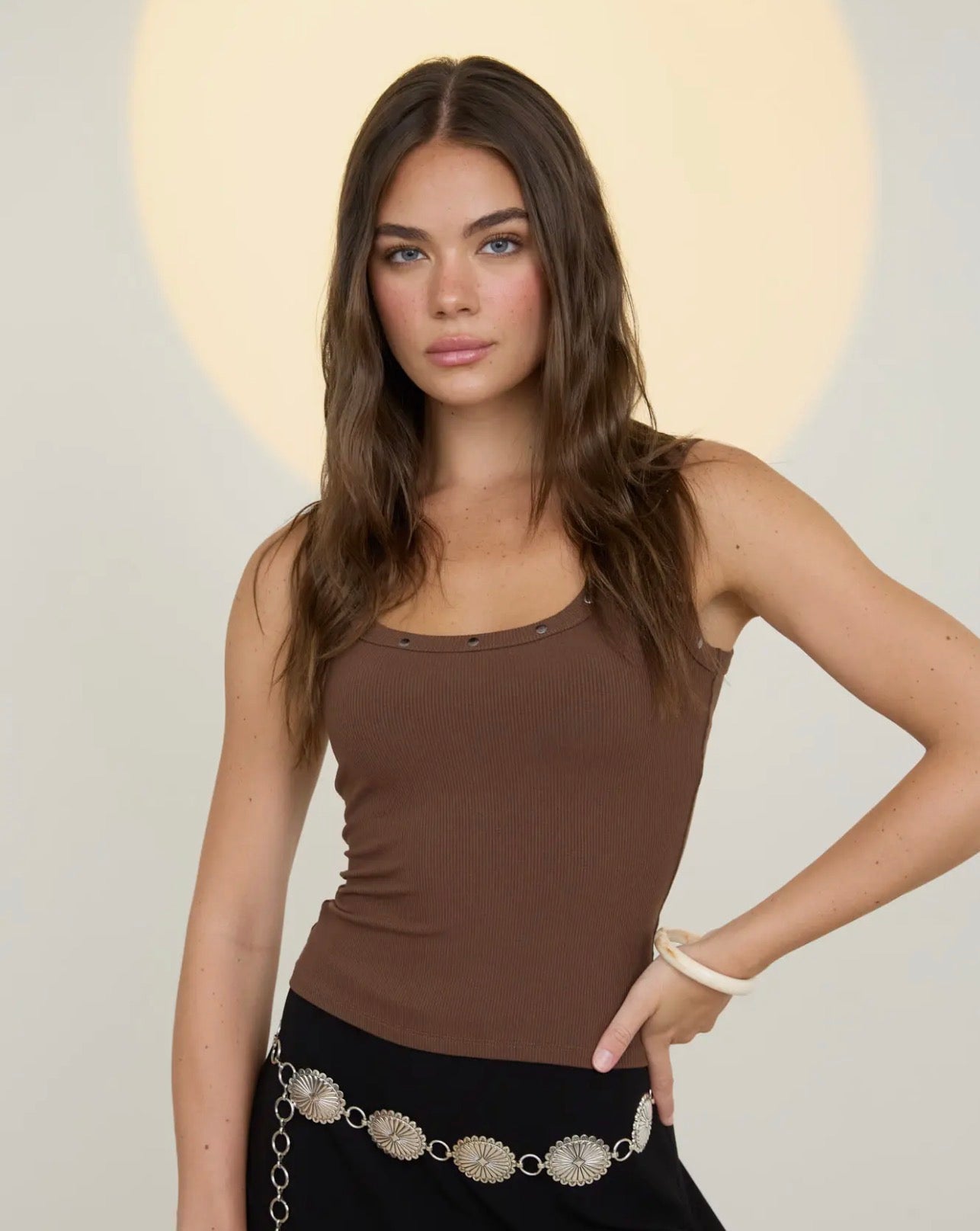 Stud Detail Tank Top Brown