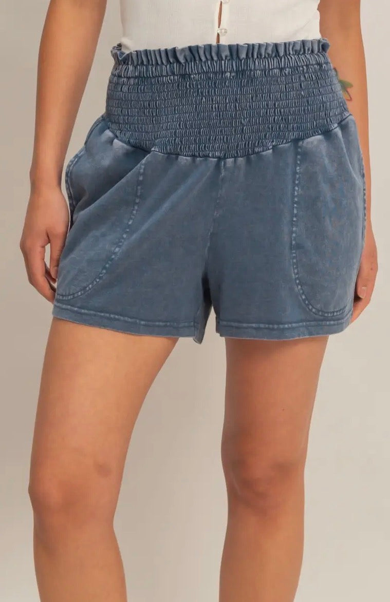 Smocked Waist Mineral Shorts