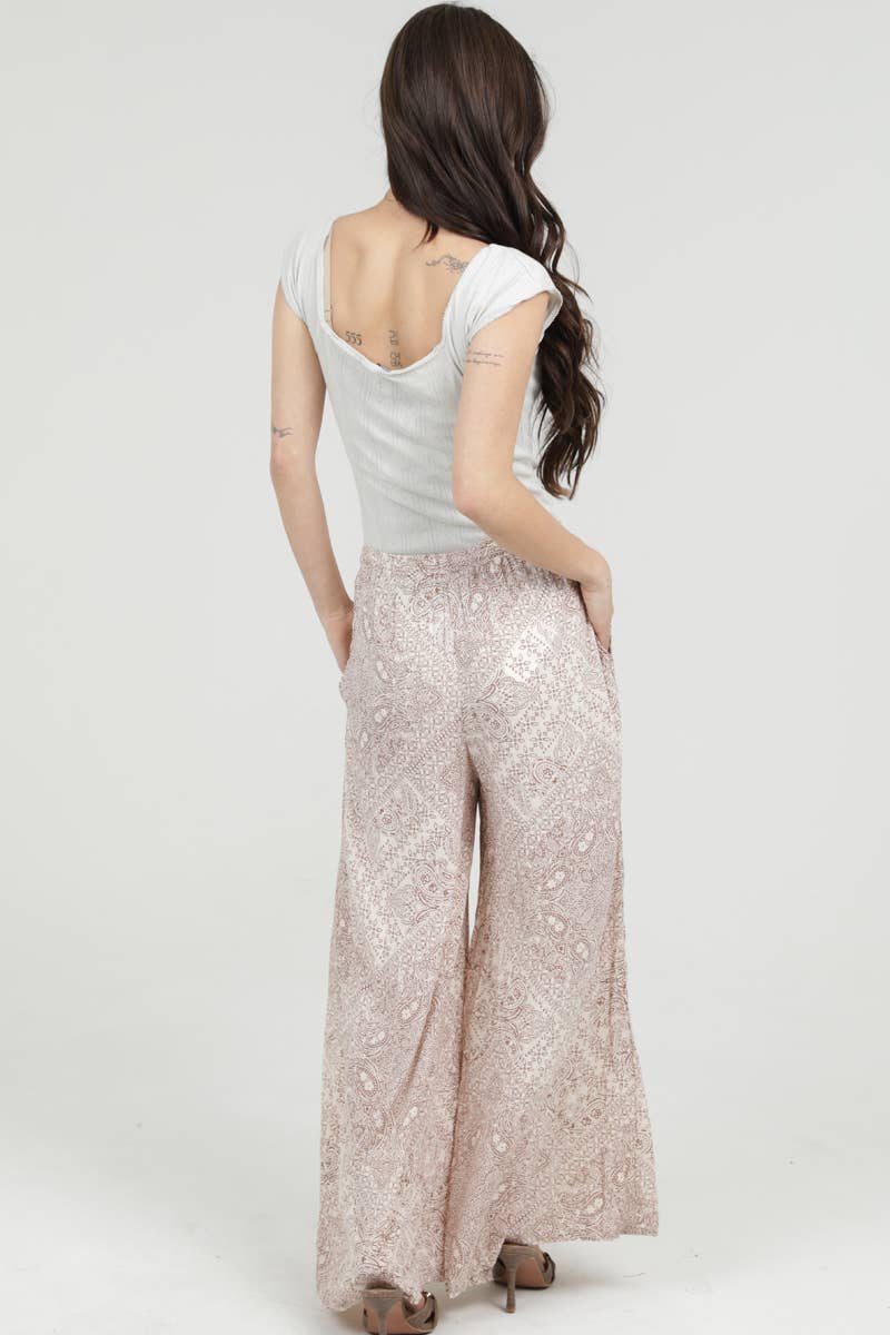 PRINTED WIDE LEG PANTS WITH ELASTIC DRAWSTRING WA