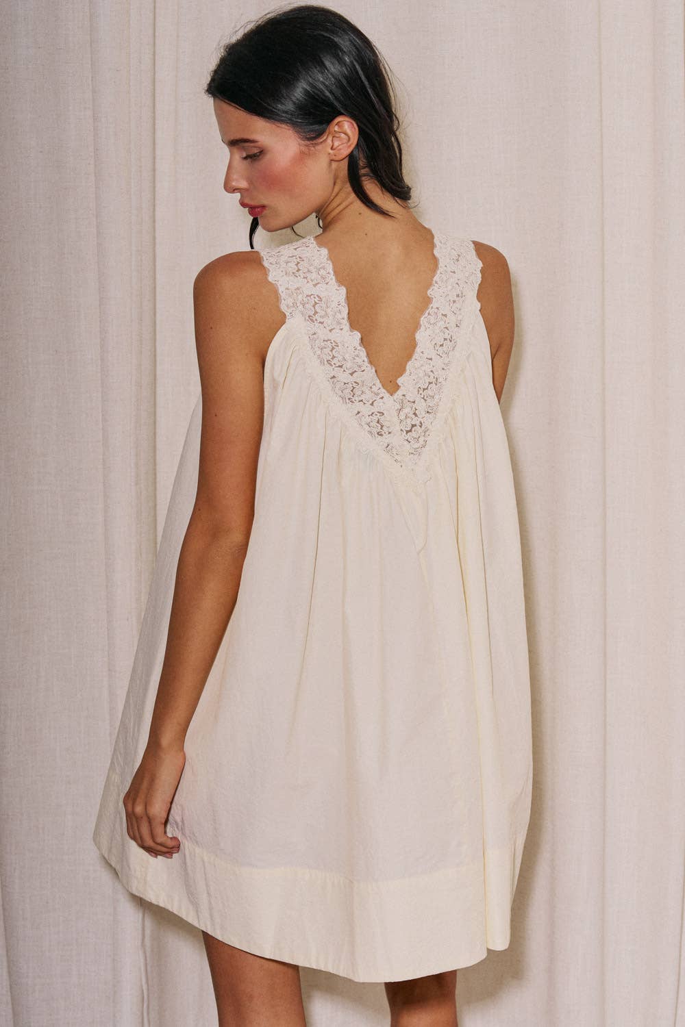 Ladies Woven Sleeveless Lace Neck Mini Dress