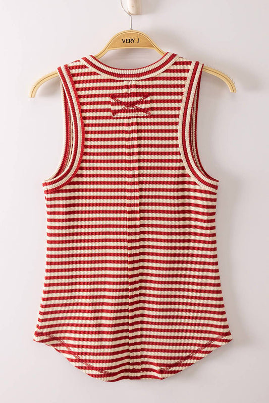 Striped Button Down Fitted Knit Tank Top