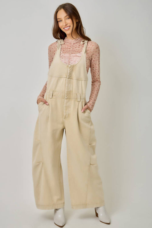 Washed Denim Barrel Pant Overalls