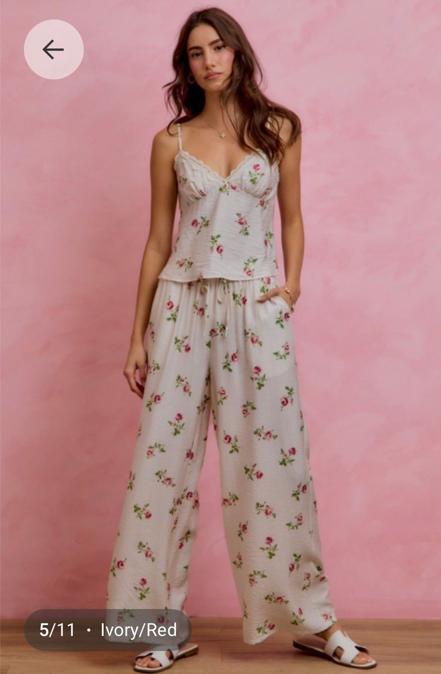 Floral & Lace Matching Pants Set