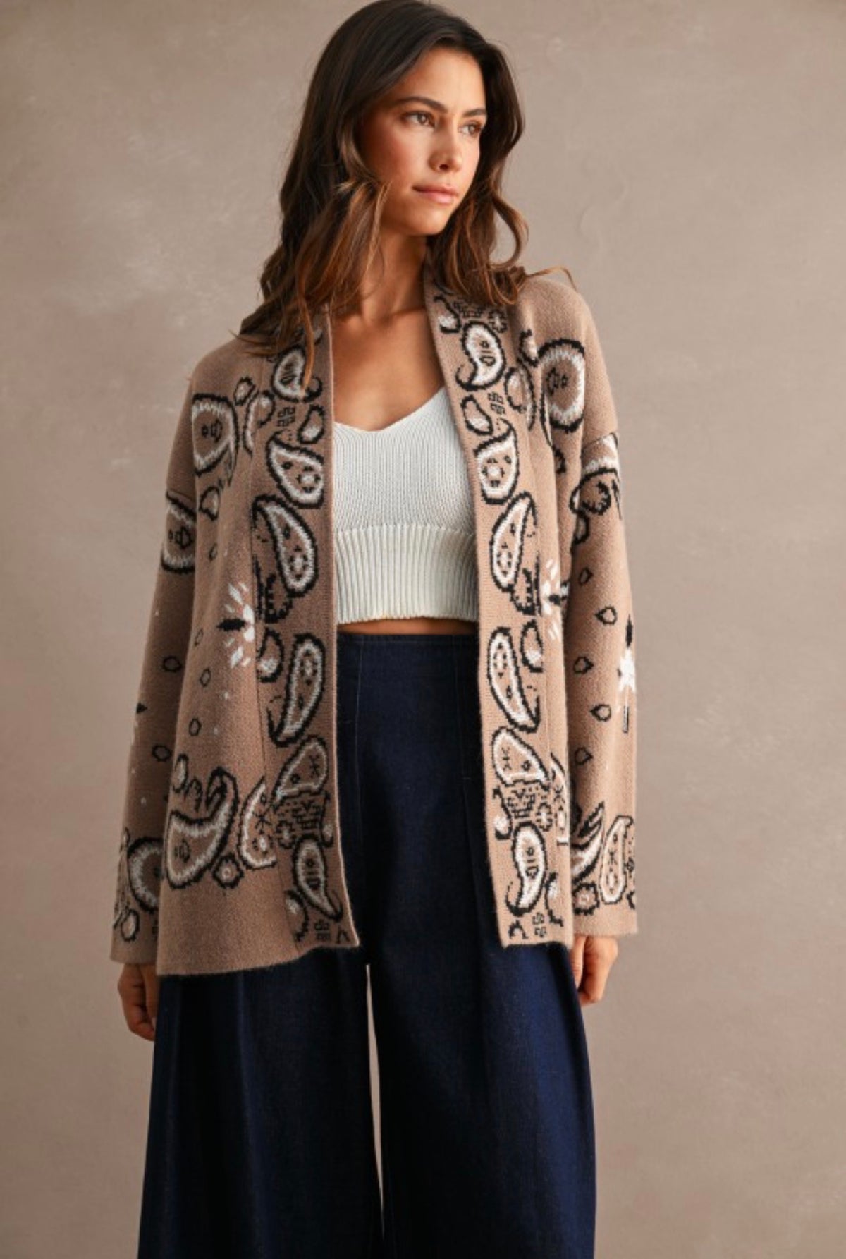 Paisley Open Front Cardigan