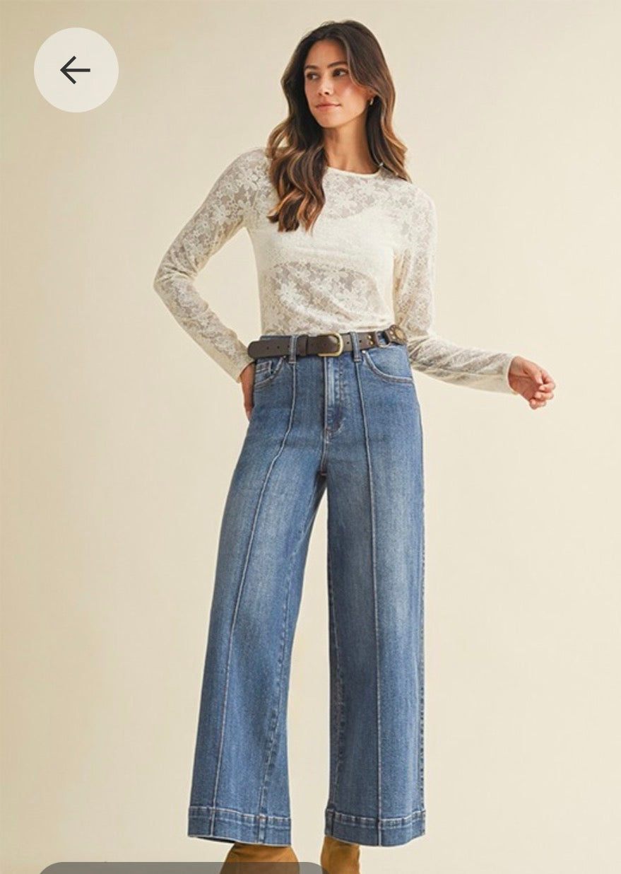 Pin Tuck Wide Leg Jean