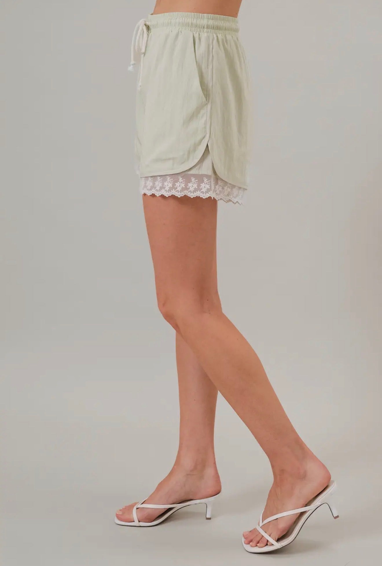 Pistachio Lace Trim Shorts