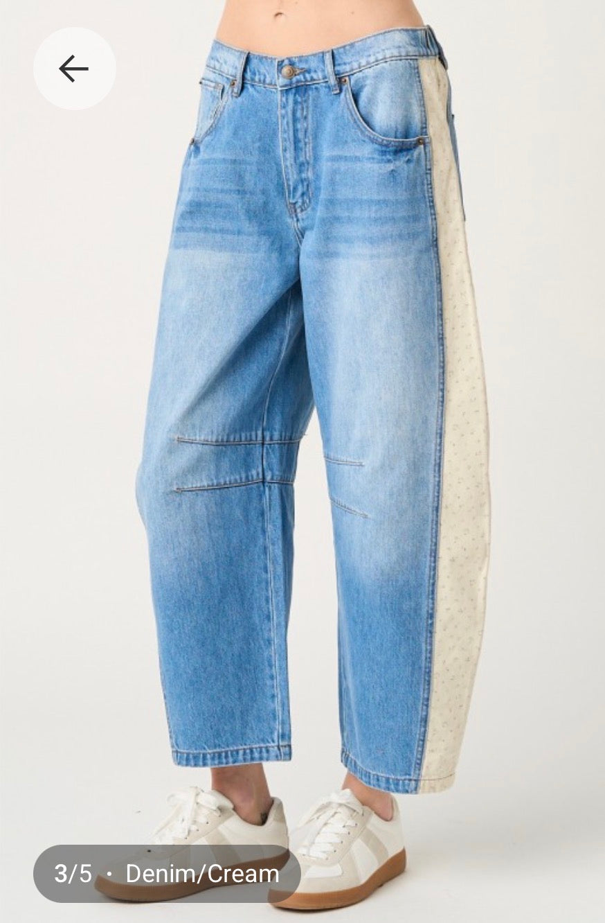 Floral Panel Barrel Jeans