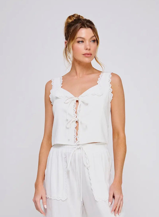 Linen Blend Lace Up Tank