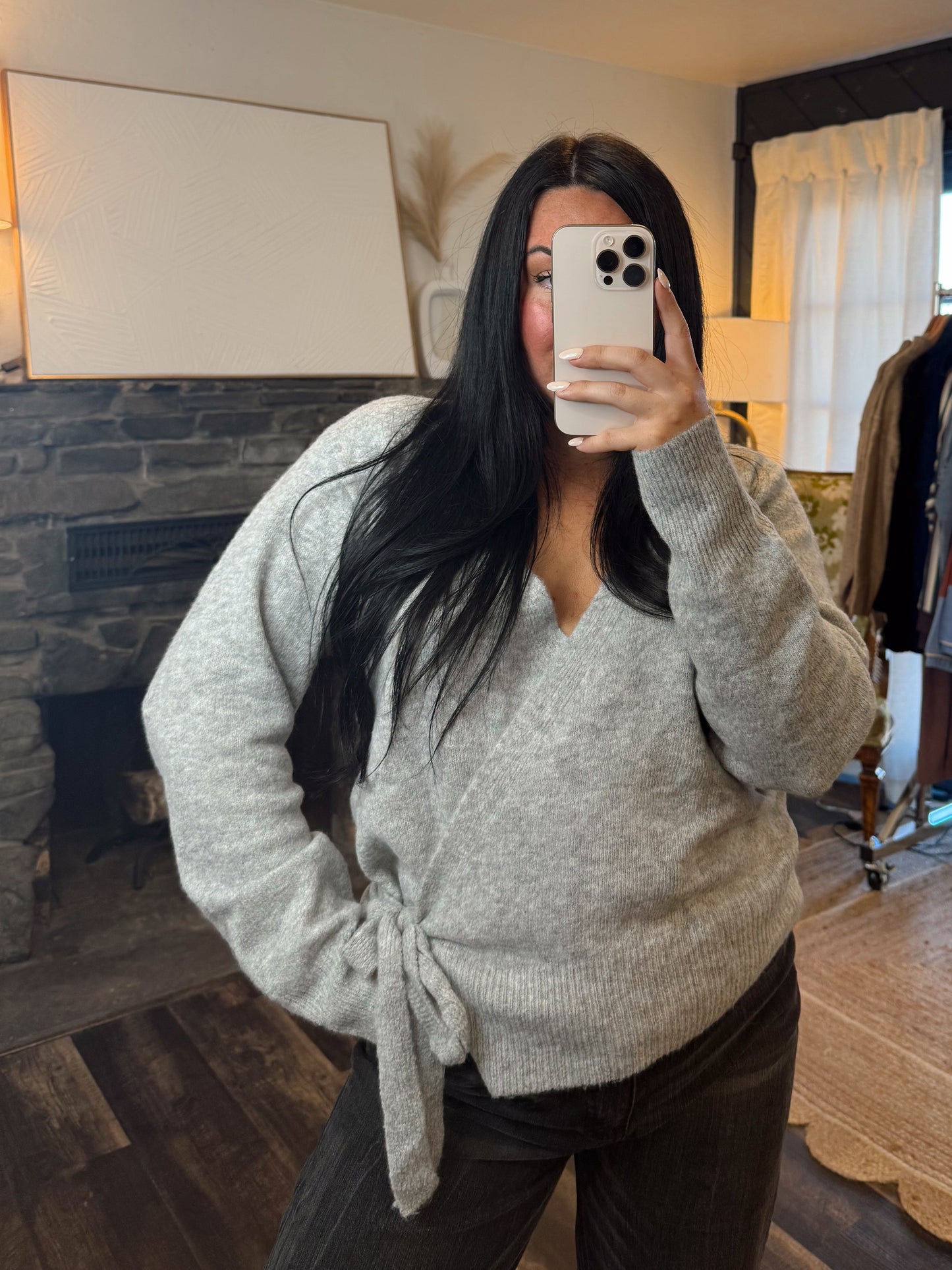 Grey Soft Knit Wrap Sweater