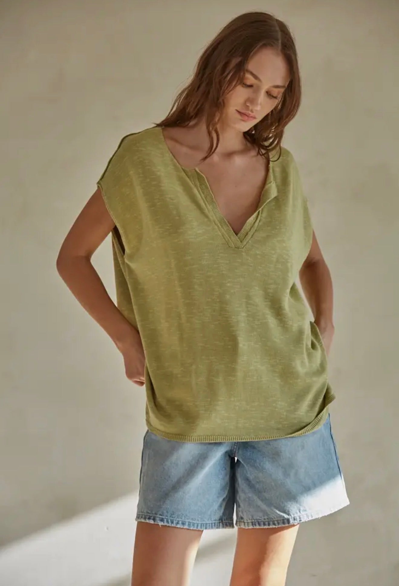 V Neck Green Sweater Top